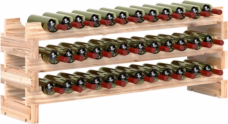 Keukenkast Wijnrek voor 36 flessen met 3 verstelbare niveaus - Naturel hout - B/D/H: 114 x 28 x 42,5 cm