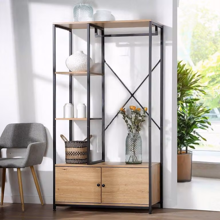 CaliCosy Kledingkast met 2 deuren en legplanken, industriële stijl, B 90 x D 40 x H 167 cm