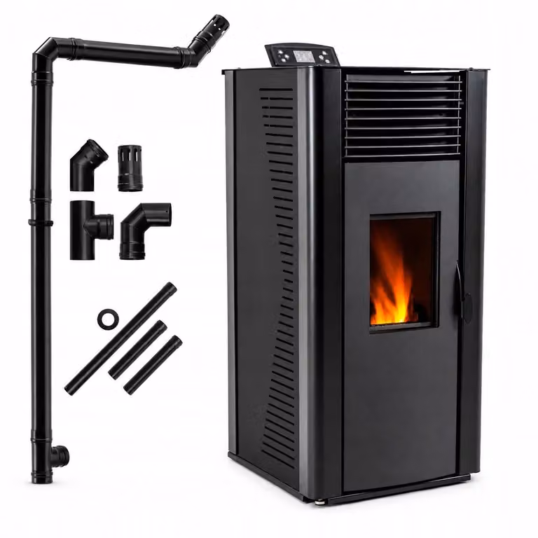 Thunder Vayne Black Pelletkachel met watermantel, wifi, thermostaat en afstandsbediening, 13 kW, zwart