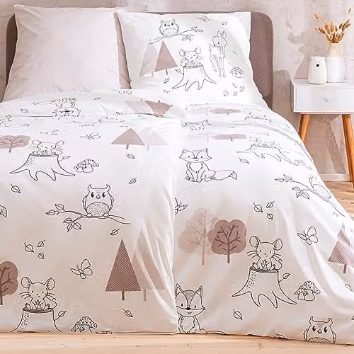 Kinderbeddengoed Bosdieren 100% Katoen, Dekbedovertrek 135 x 200 cm en Kussensloop 80 x 80 cm