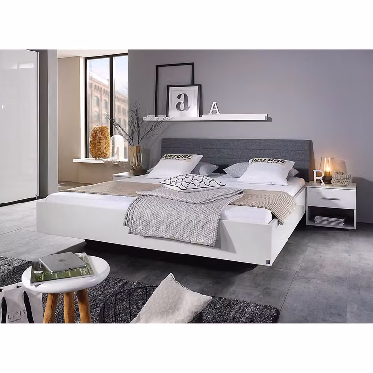 home24 Futonbed wit met verwerkt hout B/D/H: 140 x 200 cm