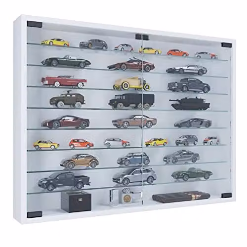 VCM Mandosa XXL Wandvitrine in wit met glazen deuren en houten afwerking, B/D/H: 80 x 60 x 10 cm
