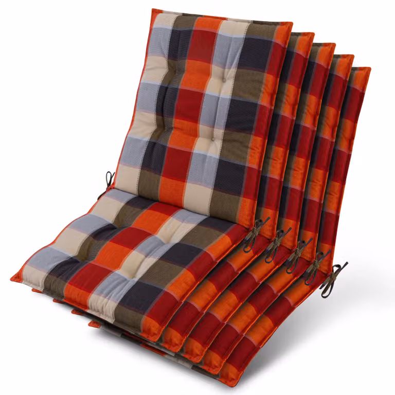 Beautissu set van 5 zonnedekens Niederlehner editie, oranje-beige geruit, B/D/H: 105 x 50 x 8 cm