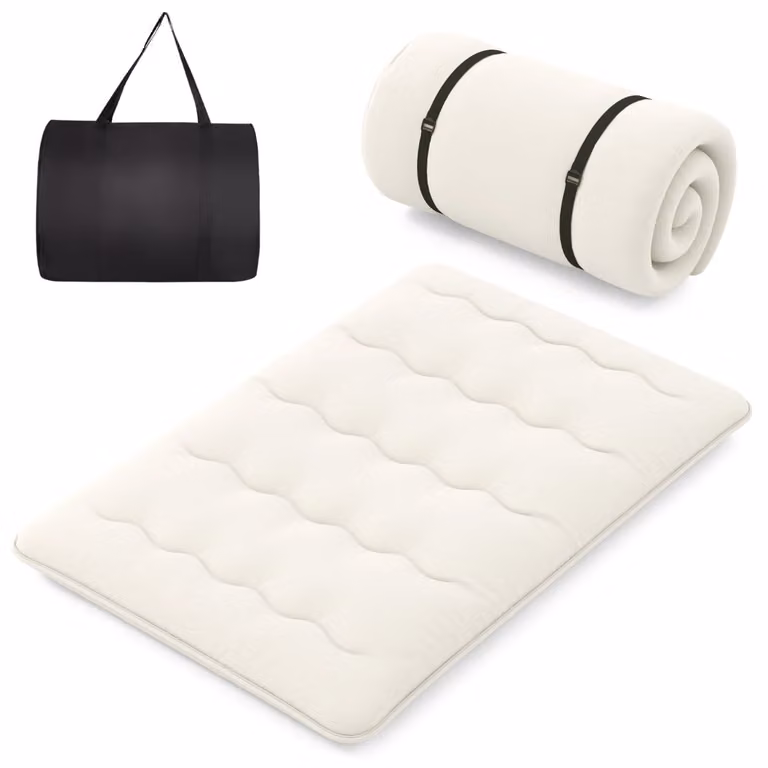 Costway Futon Tatami Matras met wasbare hoes en draagtas, opvouwbare vloermatras, Beige, 140 x 200 cm
