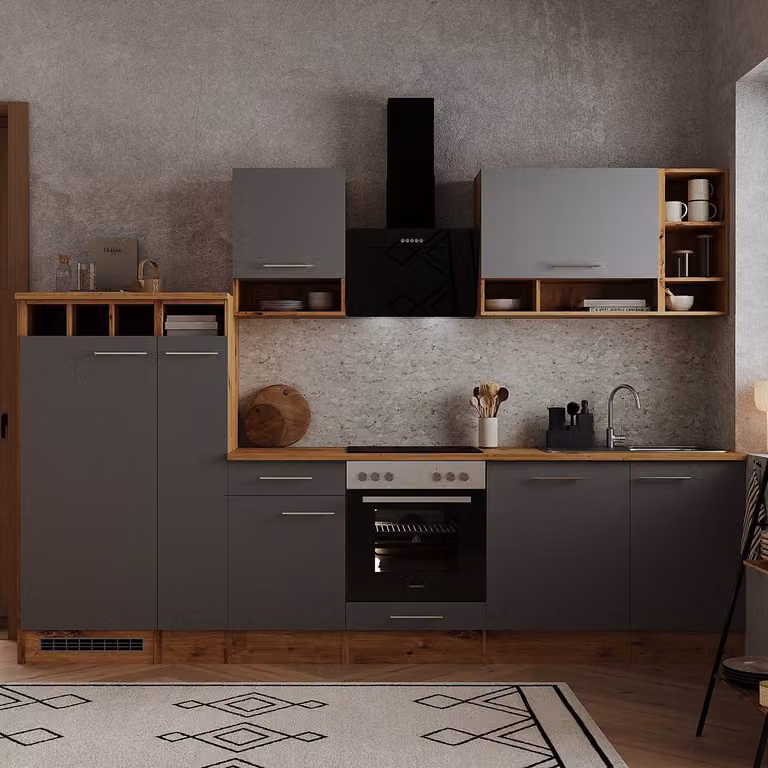 home24 Keukenblok Hilde III 14-delig grijs B: 310 cm, D: 205 cm, H: 60 cm