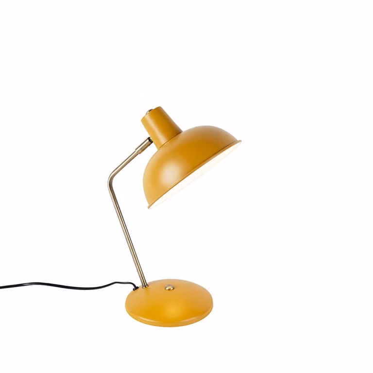 Qazqa Retro tafellamp van metaal in geel en brons, dimbaar