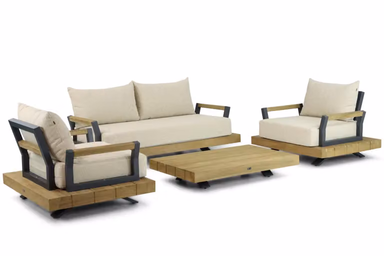 Santika Furniture Supreme Supralux 4-delige loungeset met beige kussens en aluminium frame