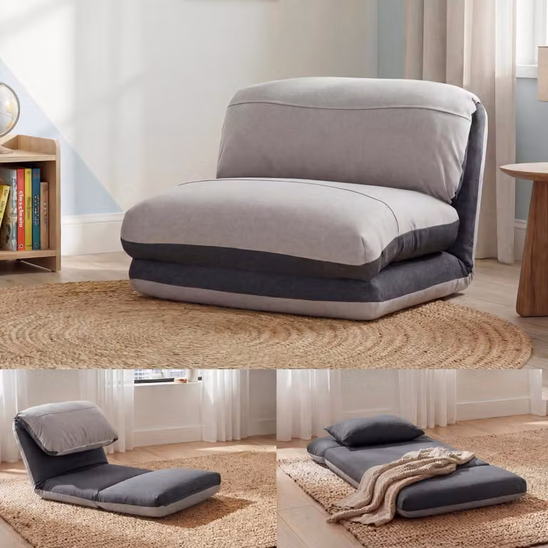 Mendler Slaapfauteuil HWC-E68 Relaxfauteuil in donkergrijs/lichtgrijs textiel