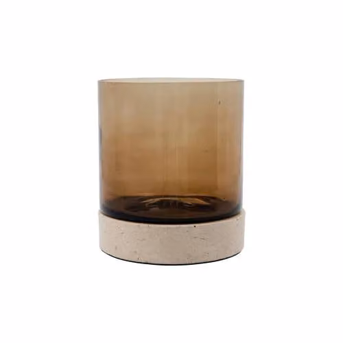 House Doctor Rivo kaarsenhouder voor tealights en stompkaarsen, bruin, steen en glas