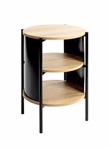 HAKU Bijzettafel Modern Rond Eiken en Metaal Zwart/Bruin H: 60 cm, Ø: 44 cm