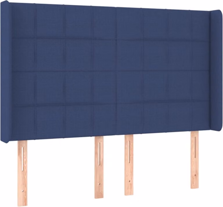 vidaXL Hoofdbord met randen in blauwe stof, B/D/H: 147 x 16 x 118/128 cm