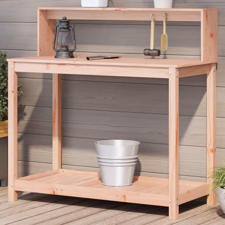 Houten Pottafel Douglas Hout voor in de Tuin - Houtkleur - B: 108 cm, D: 50 cm, H: 109,5 cm