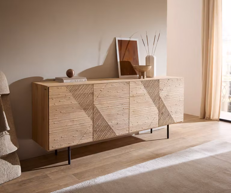 DELIFE Dressoir Tereos met 4 deuren, Eiken natuur en zwart metaal, Breedte: 200 cm