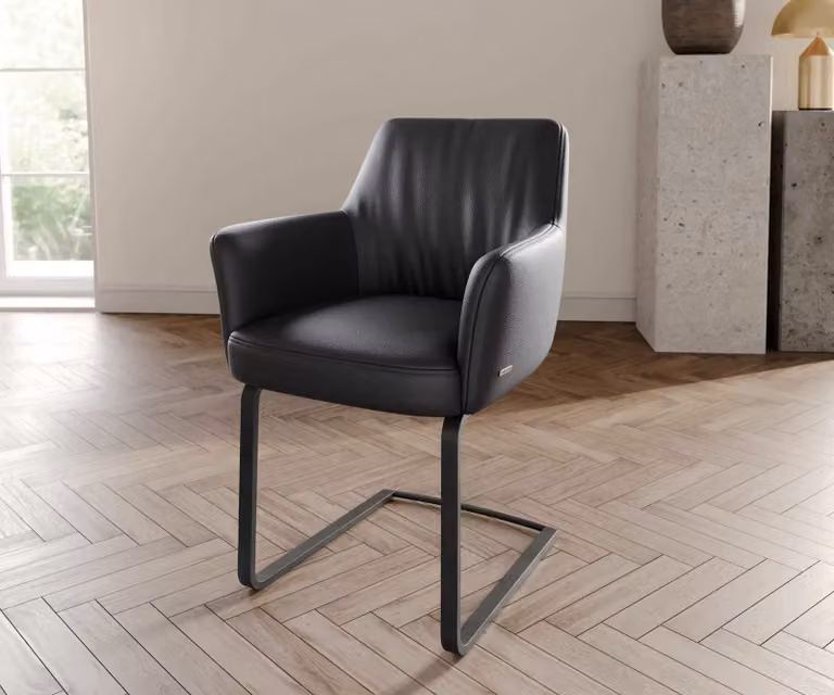 DELIFE Xana-Flex Sledemodel Stoel met Armleuning - Echt Leer - Zwart