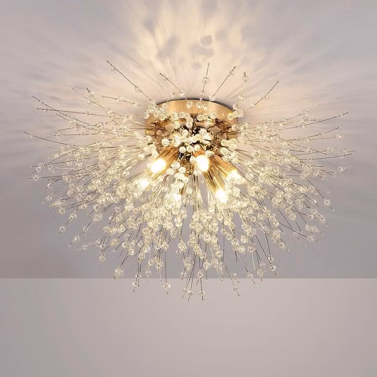 Moderne Kristallen Plafondlamp met 6 Vlammen en G9 LED-fitting in Goud, Ideaal voor Woonkamer, Slaapkamer of Eetkamer