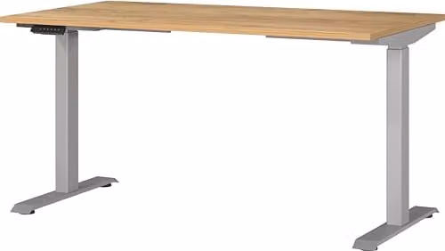 Germania elektrisch in hoogte verstelbaar bureau, eikenhoutlook/zilver, B: 140 cm, D: 120 cm, H: 80 cm