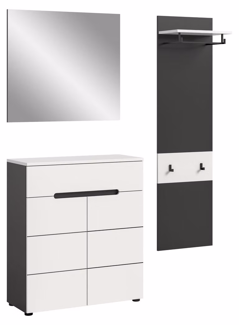 Canu 3-delige halmeubelset met spiegel en schoenenkast, wit/grijs/wit, B/D/H: 140 x 37 x 190 cm