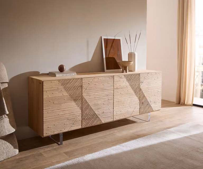 DELIFE Dressoir Tereos met 4 deuren, Eiken natuur en acrylglas, Breedte: 200 cm