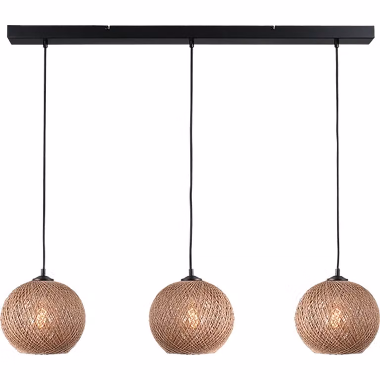 Masterlight Corda 3-lichts hanglamp van rotan in bruin, Ø 20 cm