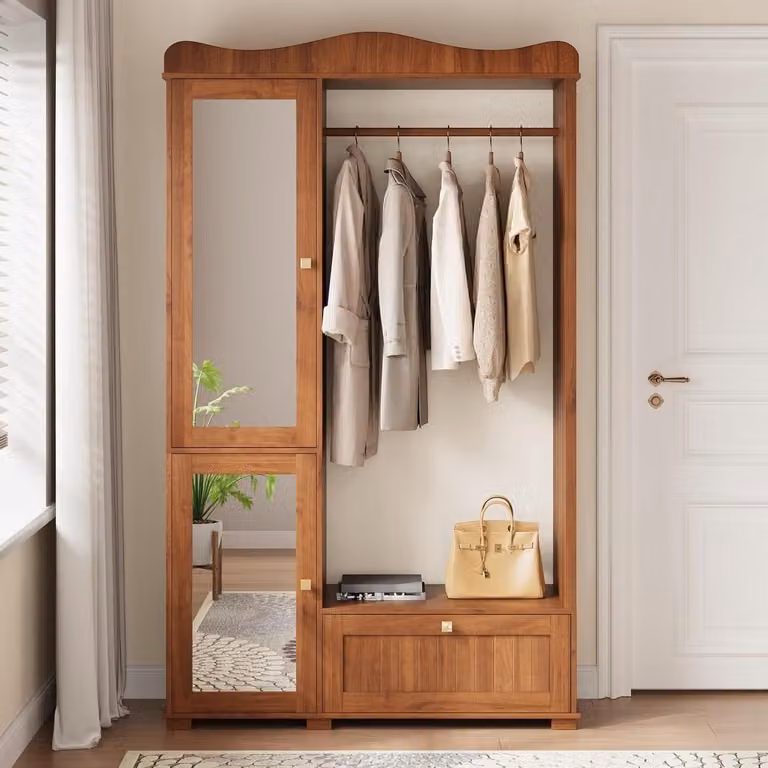 Garderobekast met spiegel en lades voor de slaapkamer of hal, MDF, B/D/H: 1155 x 385 x 1945 cm