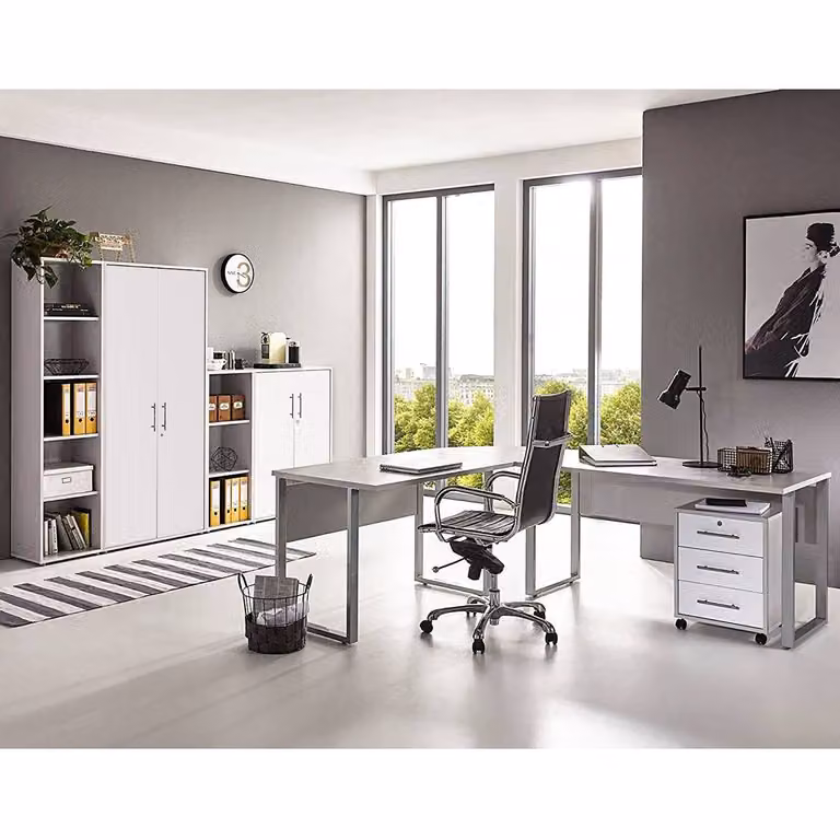 home24 Bureauset III 6-delig grijs/lichtgrijs/mat wit