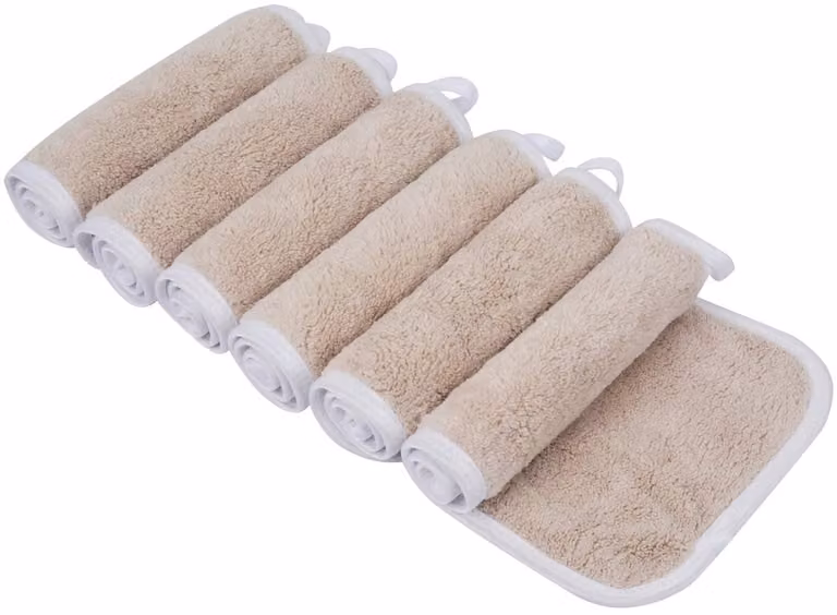 Ibenzoa® Set van 6 ultrazachte microvezel washandjes voor make-upverwijdering en gezichtsreiniging, bruin, 15 x 30 cm