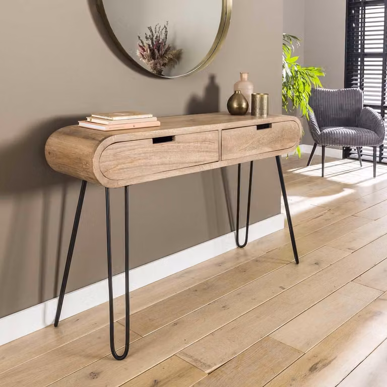 Dimehouse Industriële Sidetable Jasmine van Mangohout met 2 Lades, B/D/H: 120 x 30 x 76 cm