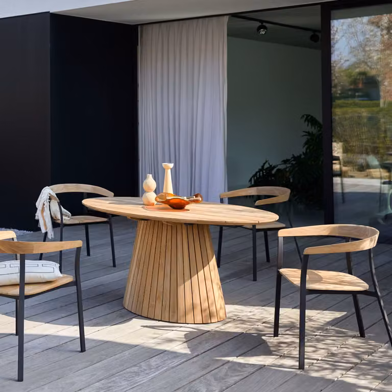 Tikamoon Ovale tuintafel voor 6 personen - Bruin - Teak