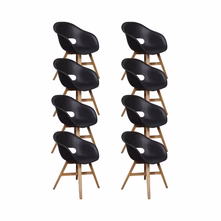 Karlstad dining tuinstoel set van 8 | zwart | kunststof en hardhout