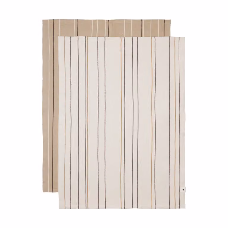 Ferm Living Ito keukenhanddoeken 2-pack beige gestreept biologisch katoen B: 50 cm, H: 70 cm