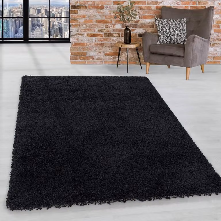 Zwart Shaggy vloerkleed - Hoogpolig en zacht design - 80 x 250 cm