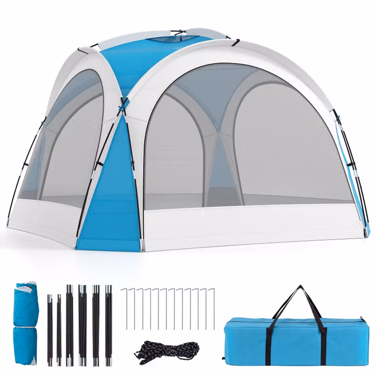 Costway Strandtent voor 6-8 Personen met 4 Gaaswanden, B/D/H: 344 x 344 x 230 cm