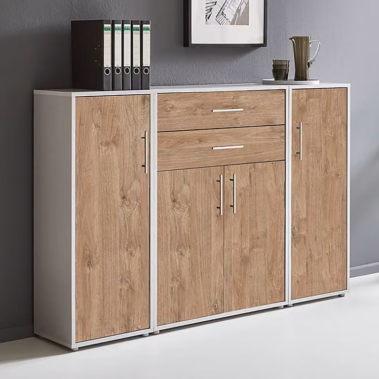 home24 Kastenset 3-delig Sanremo grijs/eikenhouten look B: 114 cm, H: 85 cm, D: 33 cm
