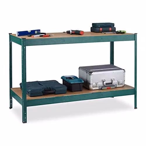 Relaxdays Werkbank met 2 verstelbare plateaus, Groen, H x B x D: 91 x 141 x 61 cm