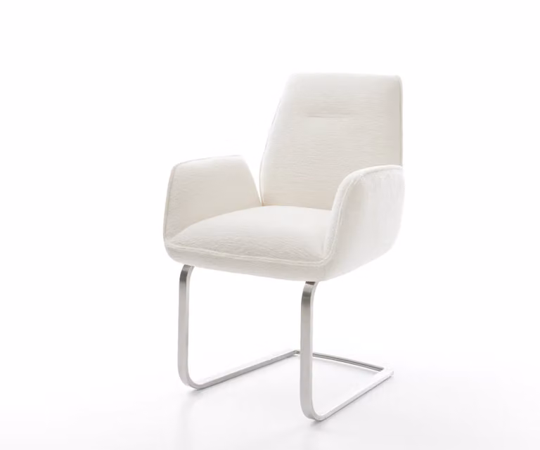 DELIFE Zoa-Flex Sledemodel Stoel met Bouclé Bekleding in Beige en Roestvrij Stalen Onderstel