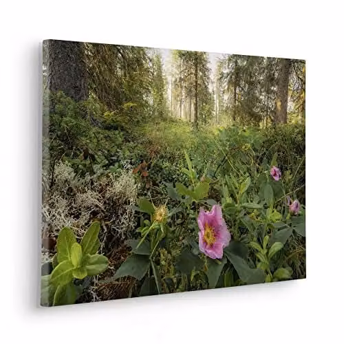 Komar Canvas Afbeelding Charming Woods met Landschap en Botanisch Motief in Echt Houten Frame, Multicolour, 60 x 40 cm