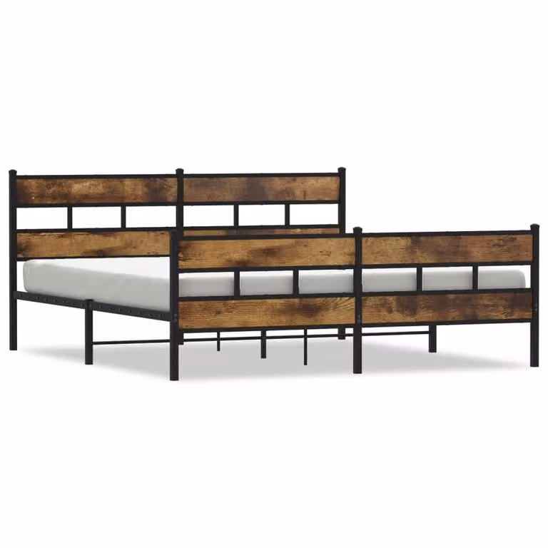 vidaXL Metalen bed zonder matras, gerookt eikenhout, B/D: 180 x 200 cm
