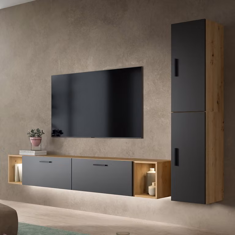 Xonox Woonkamercombinatie met verlichting, Bruin/Grijs, B: 259 cm, H: 182 cm, D: 34 cm