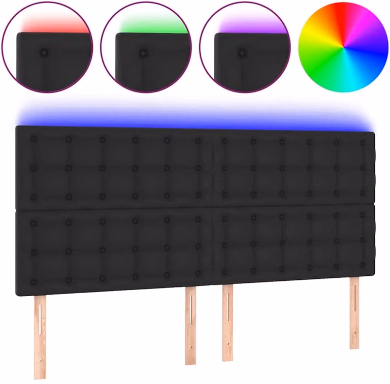 vidaXL Hoofdbord met LED en USB-oplaadpoort, Kunstleer, Zwart, B: 160 cm, H: 118/128 cm, D: 5 cm