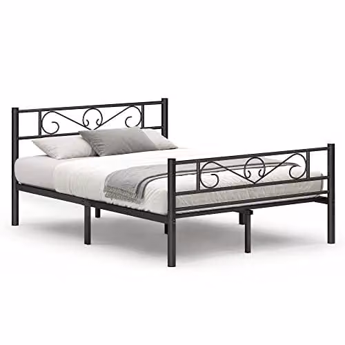 VASAGLE Metalen Tweepersoons Bedframe, Zwart, B/D/H: 140 x 190 x 86,4 cm