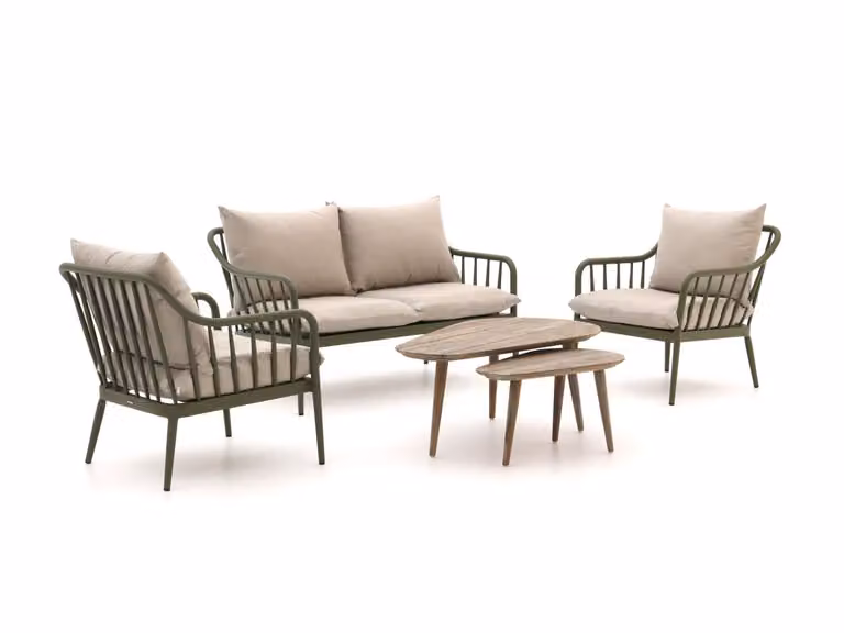 Manifesto Furniture Loungeset voor 4 personen, Groen, L-vormig met aluminium frame en kussens