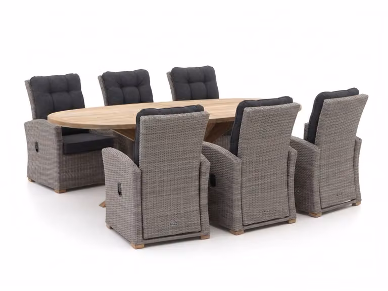 Intenso Furniture Diningset voor 6 personen, 7-delige ovale tuinset van teakhout in bruin en grijs