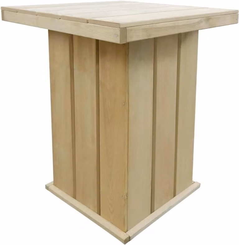 Bruine houten statafel van geïmpregneerd grenenhout voor in de tuin of op het terras, B/D/H: 75 x 75 x 110 cm