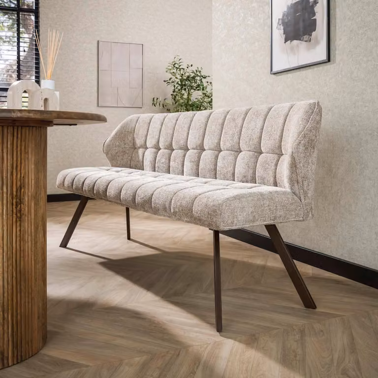 WoonStijl Eetkamerbank Raster 180 met armleuningen, zand-bruin frame