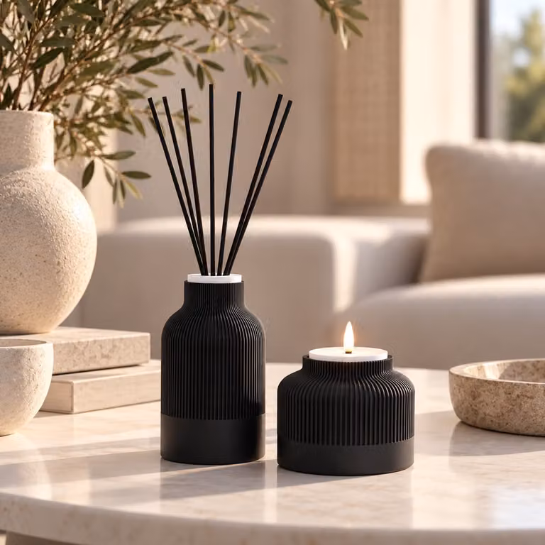 Amelie Gift Set met Black Diamond Geurstokjes Diffuser 200ml en Luxe Oplaadbare LED Kaars