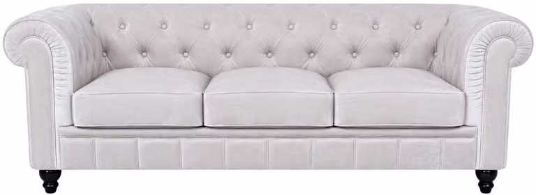 Chesterfield Bank 3 Zits Meubeldistrict Wit Fluweel Sofa