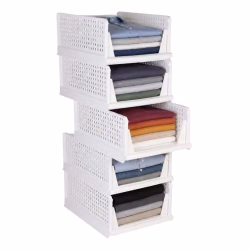 Relaxdays Kledingkast-organizer, set van 5, wit, opvouwbaar en stapelbaar