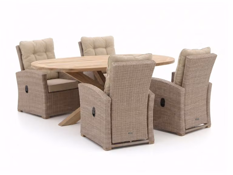 Intenso Furniture Diningset voor 4 personen, Moderne Tuinset van Teak, Bruin/Grijs