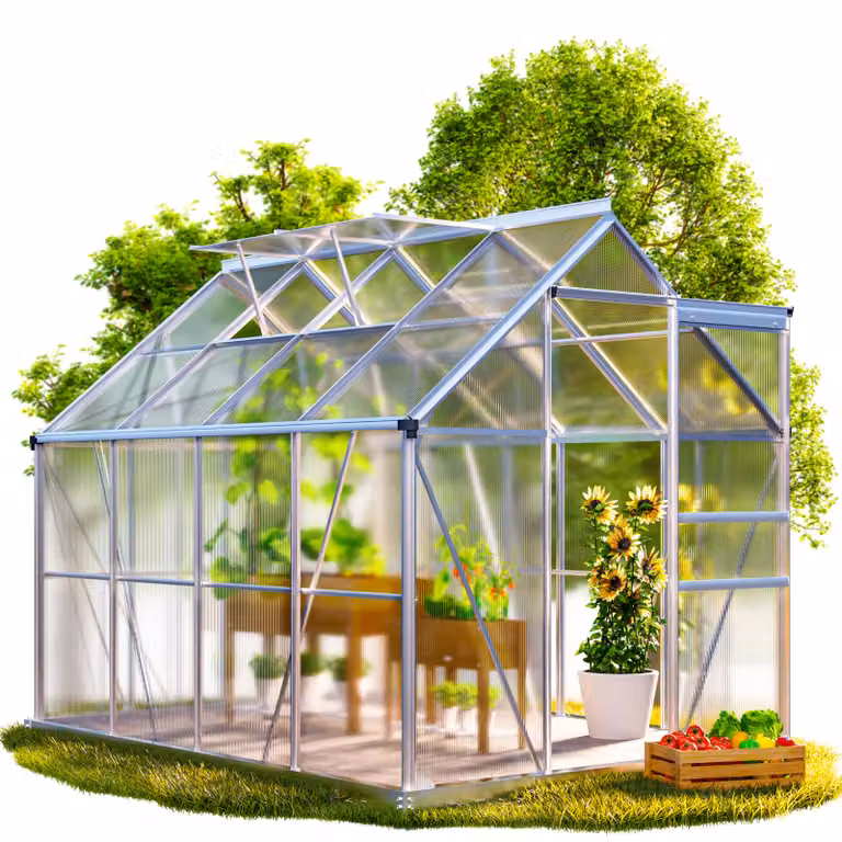 Gardebruk Kas van aluminium met fundering en 2 dakramen, 250 x 190 cm, 4,8 m²
