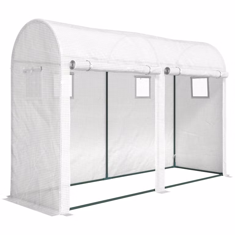 Outsunny Kas met ramen en deur, foliekas op stalen frame, B/D/H: 300 x 100 x 200 cm, wit